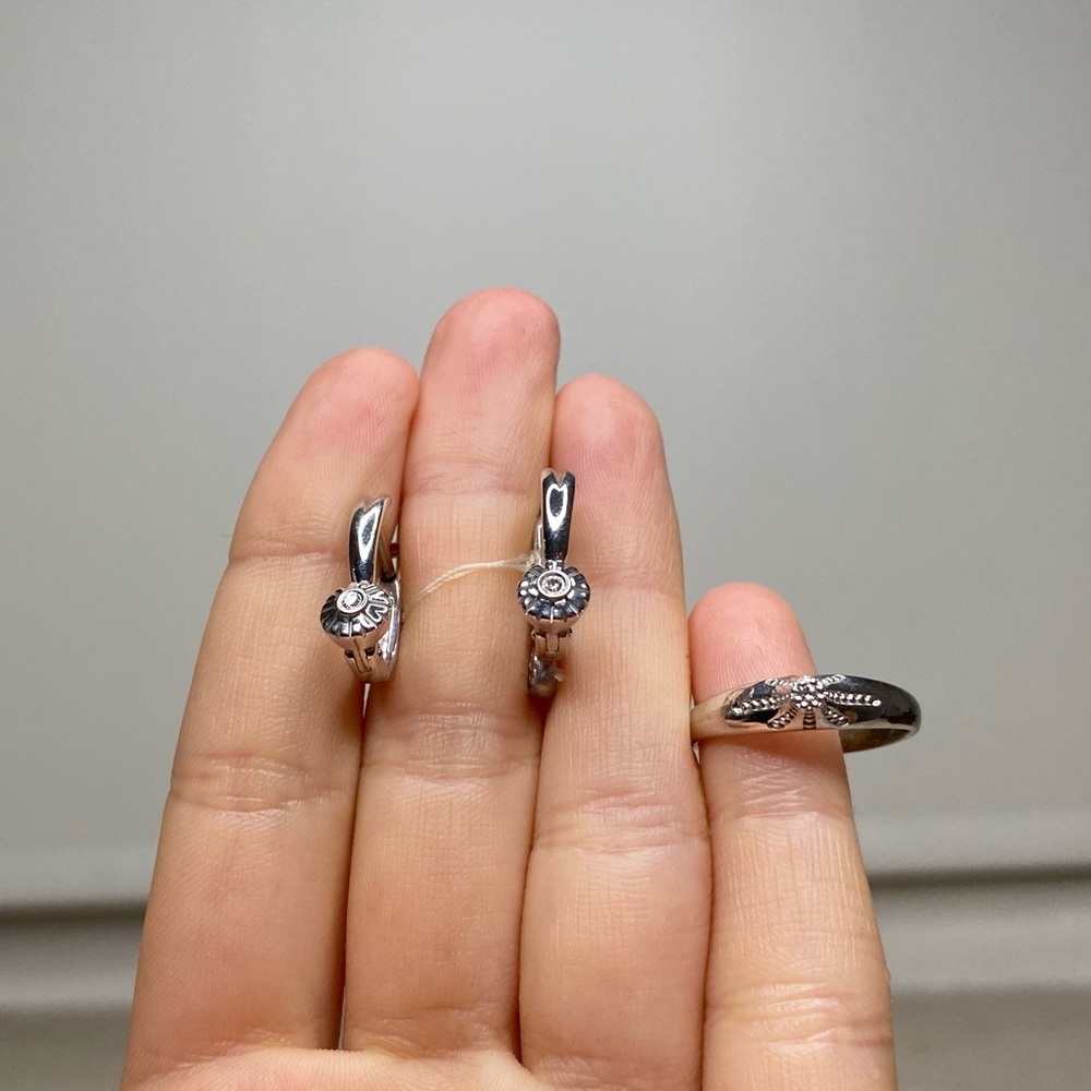 Sterling earrings and ring with diamonds